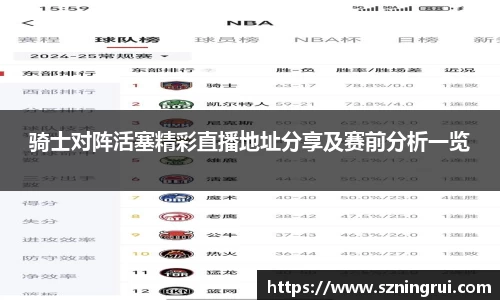骑士对阵活塞精彩直播地址分享及赛前分析一览